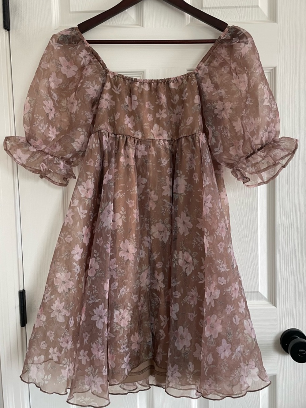 Floral Puff Sleeve Mini Dress Women’s Medium Cottagecore Prairie Wedding Guest - Picture 4 of 7
